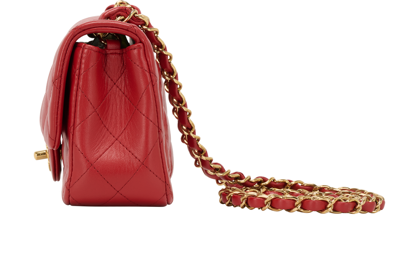 Mini Rectangular Single Flap, &pound;2,900, Handbags, Red, Lambskin Leather, Bottom view